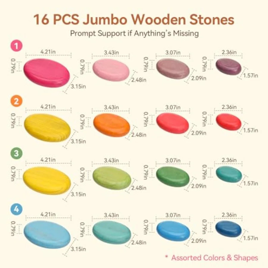 Extra-Large Stacking Rocks for Toddlers 1-3, 16 PCS Wooden Montori Toys, Safe Smooth Jumbo Balancing Stones for Open-Ended Sens