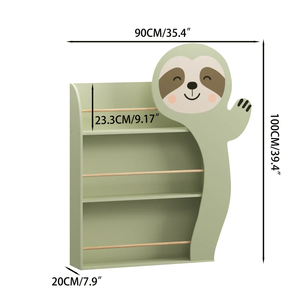 Sloth Kids Bookshelf, Front-Facing Toddler Book Display Rack with 3 Tiers, Cute Animal Design, Wooden Nursery Bookshelf for Playroom, Bedroom & Reading Corner, Safe & Sturdy Storage Organizer