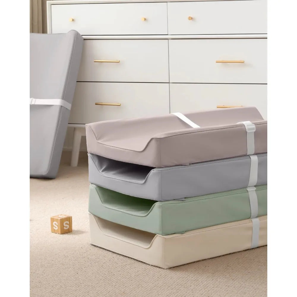 Vegan Leather Baby Changing Pad with Waterproof & Wipe-Clean PU Cover, Standard Size Cozy Diaper Changing Pad for Dresser and Table, Taupe