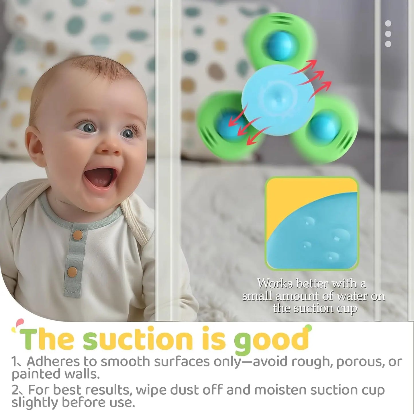 Suction Cup Spinner Toys for 1 Year Old Boy Girl, Spinning Top 12 18 Months, Baby Bath Toy for Kids Ages 1-3, Sensory Travel Toy for Infant Toddlers