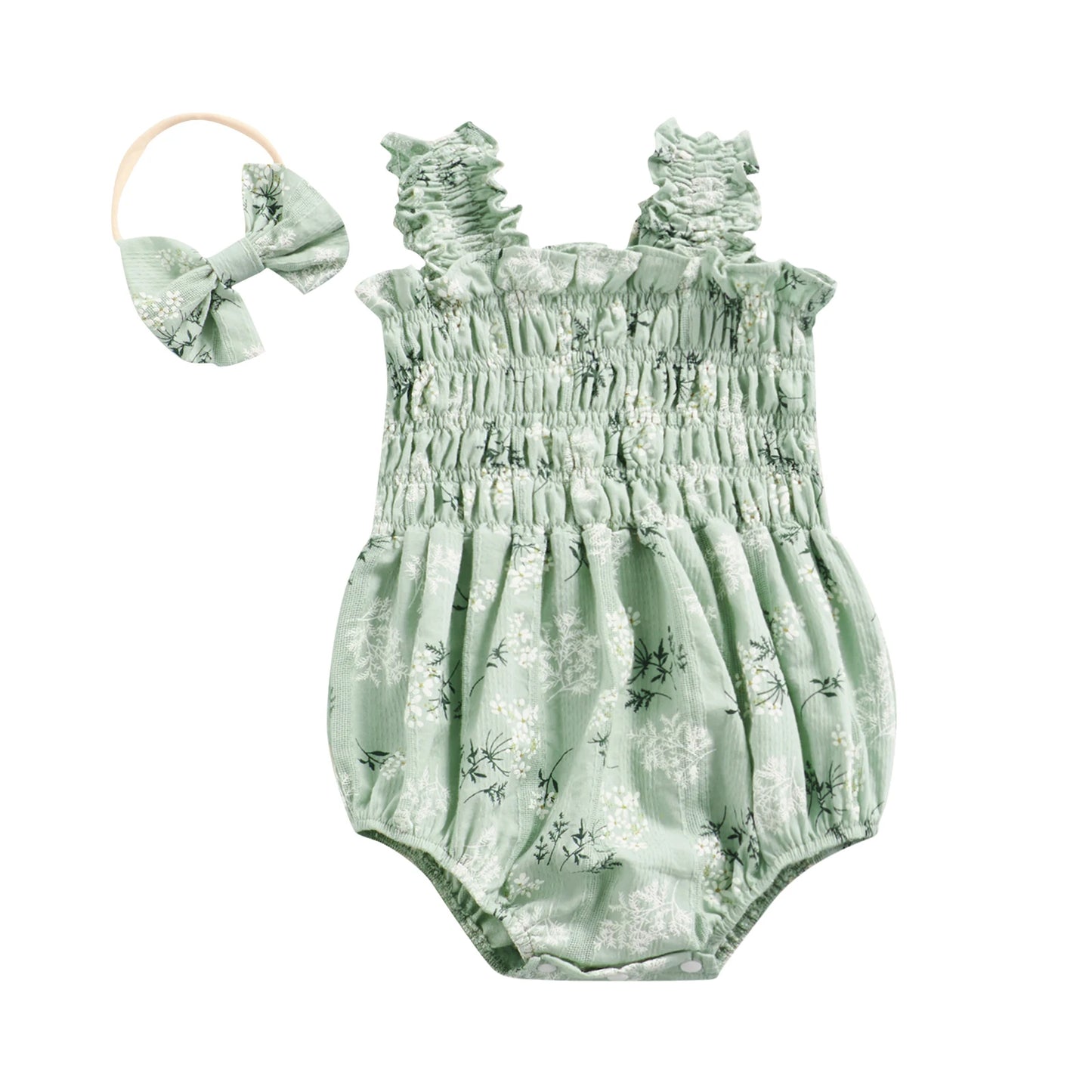 ma&baby 0-24M Baby Girl Romper Newborn Infant Jumpsuit Floral Print Sleeveless Clothing Headband Summer Outfits