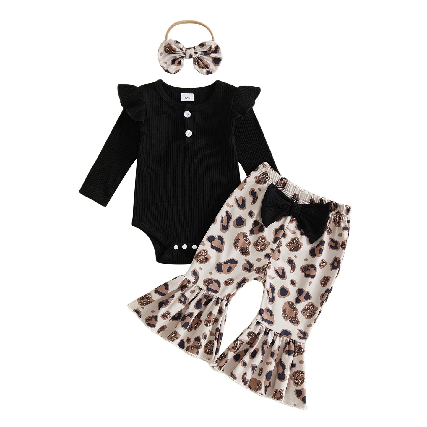 Baby-Girl Baby Girl Fall Sleeve Romper Pants Headband Sleeve-Romper-Leopard Girl Fall Outfits Ruffle Girl-Fall-Outfits Durable