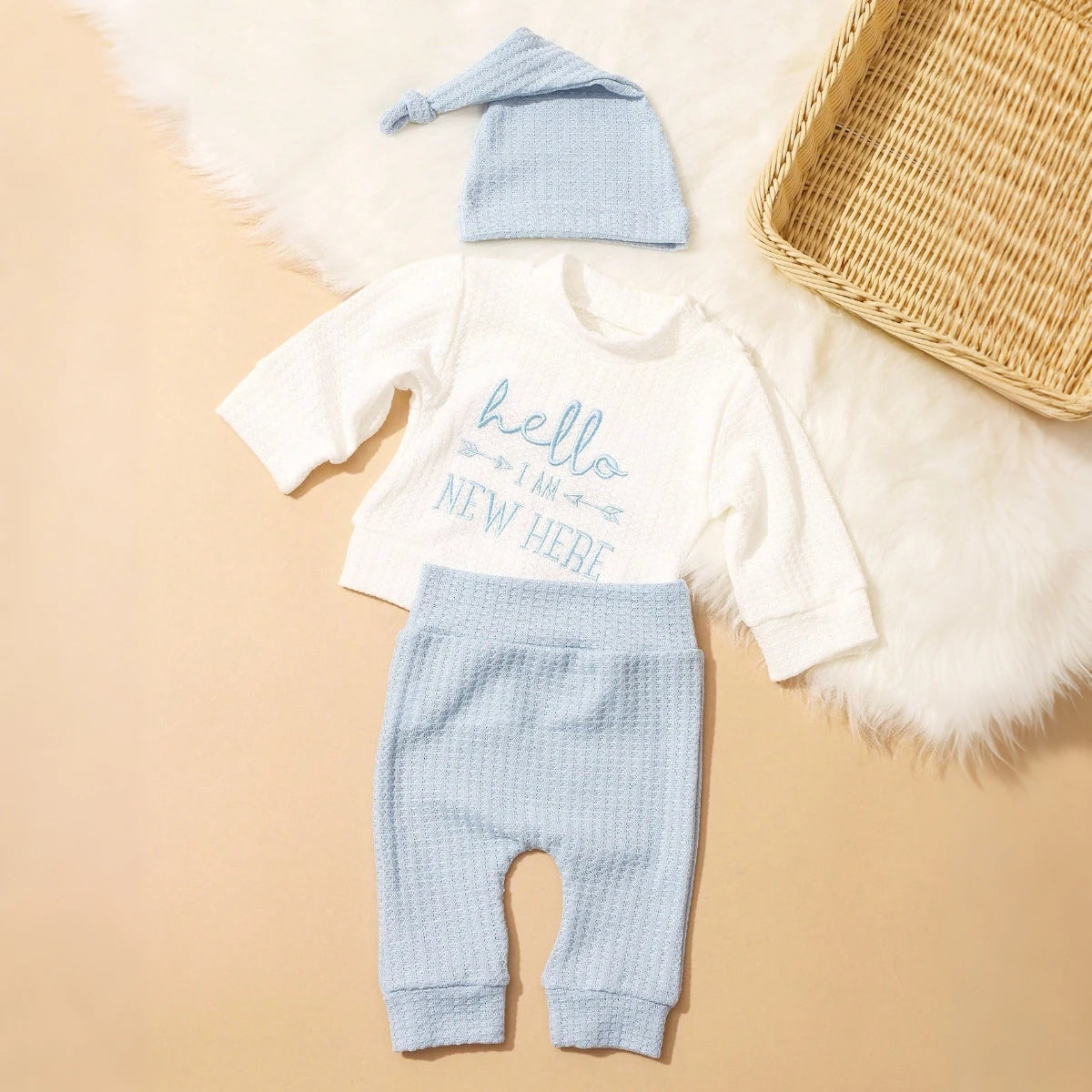 2PCS "Hello" Embroidery Newborn Photography Props Infant Romper Jumpsuit with Bow Hat Baby Coming Home Outfit Baby Photo Gift