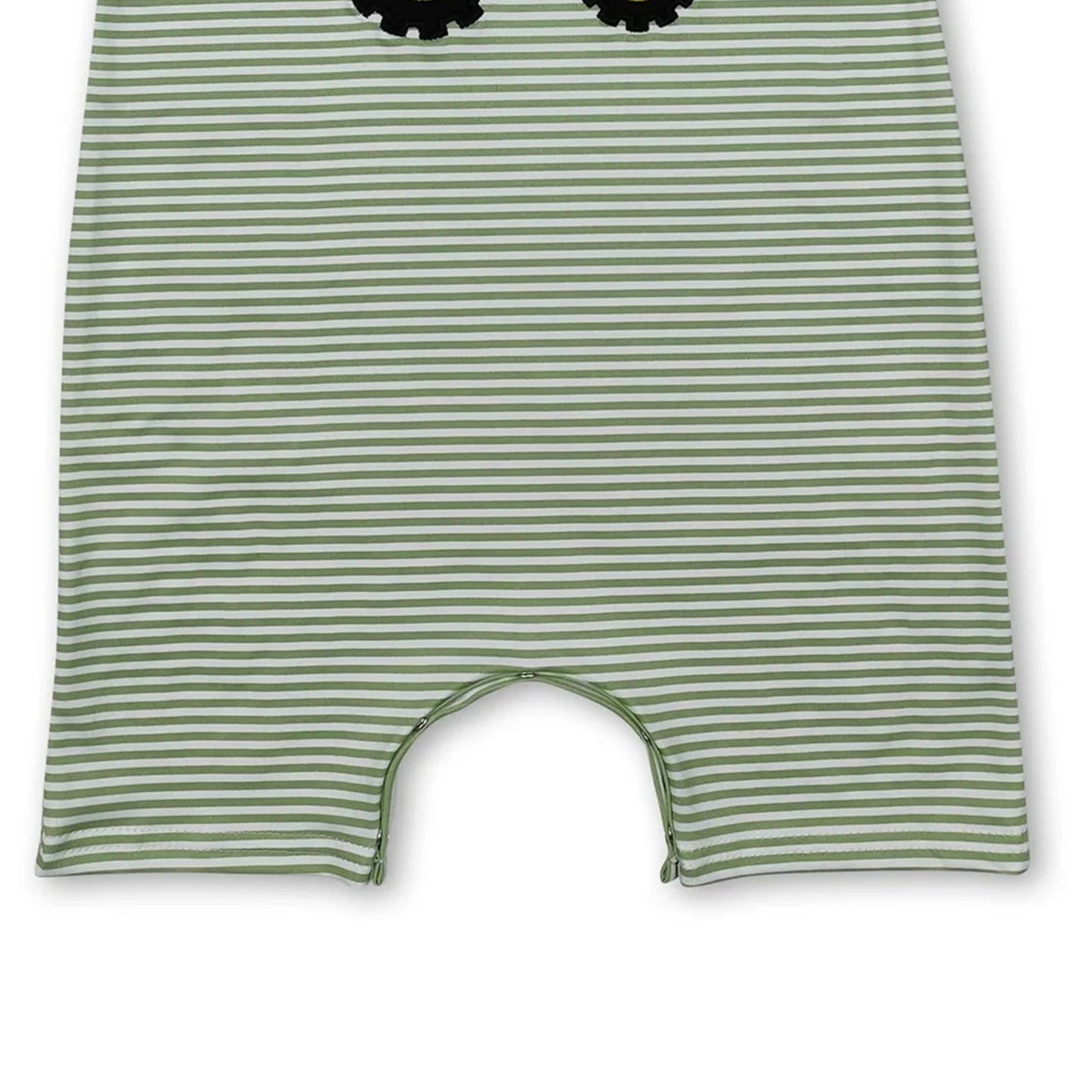 Short sleeves green stripe tractor baby boy romper