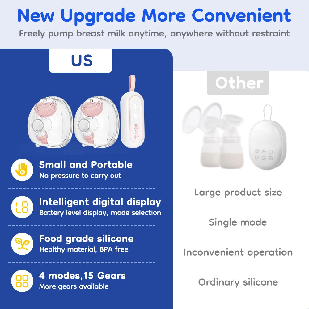 MAMIJOY Wearable Breast Pump  Portable Low Noise Breastfeeding Pump with 4 Modes 15 Levels Double Electric Breast Milk Pump AV66