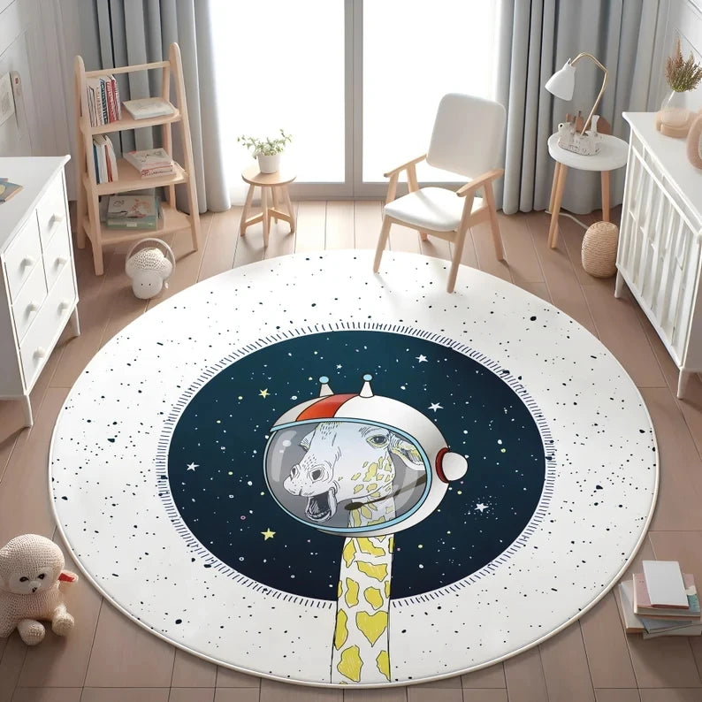 Planets Astronauts Playmat Round Rug  Living Room Decor Sofa Rug Kid's Play Mat Boys Bedroom Bedside