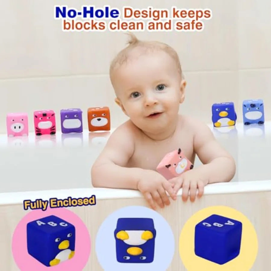 Soft Baby Blocks Stacking and Building Toys for Babies and Toddlers 12 Pcs No Hole Squeeze Animal Blocks Sensory Teething Toys