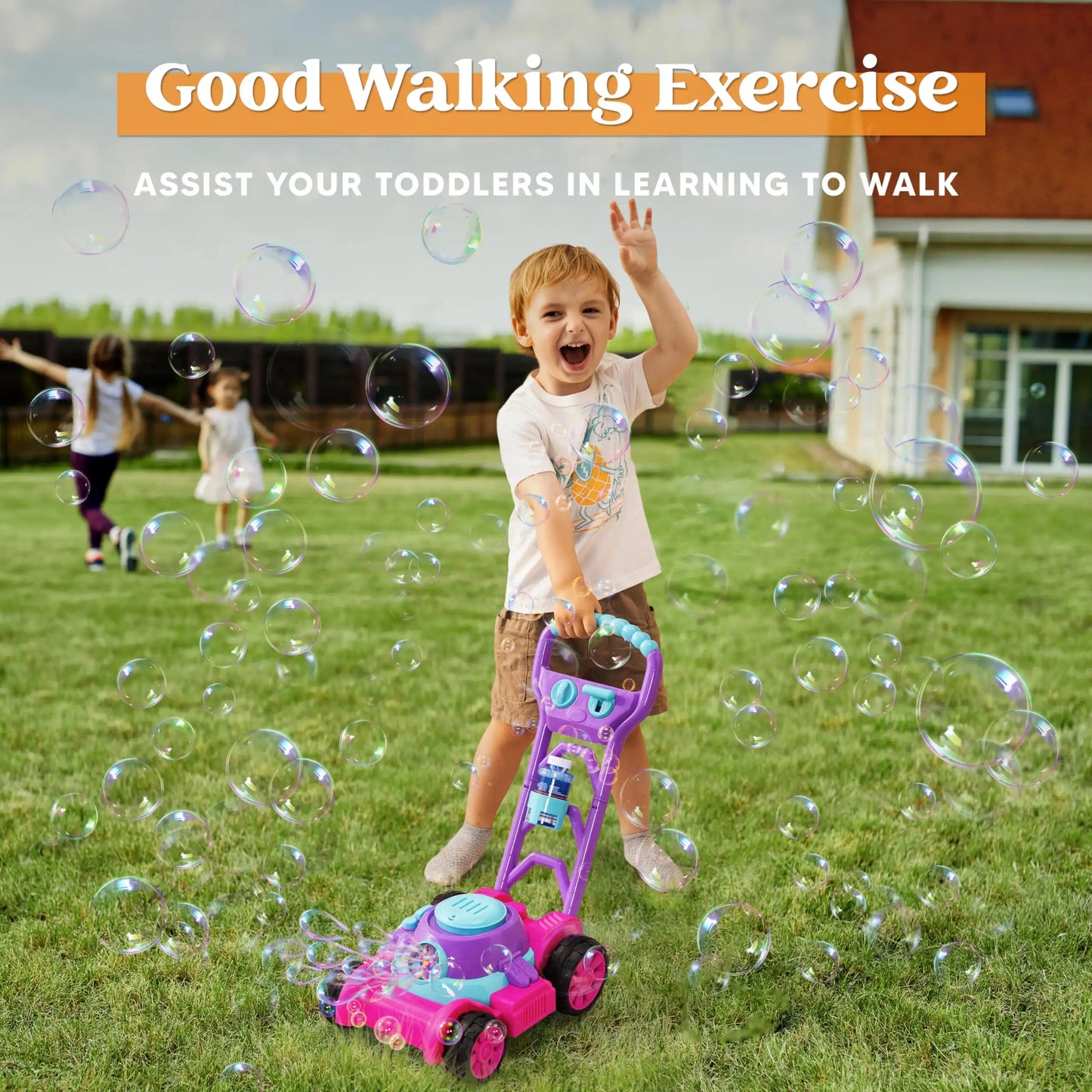Bubble Machine Bubble Lawn Mower Summer Outdoor Toys Pink Bubble Blower for Kids 3-6 Birthday Gifts