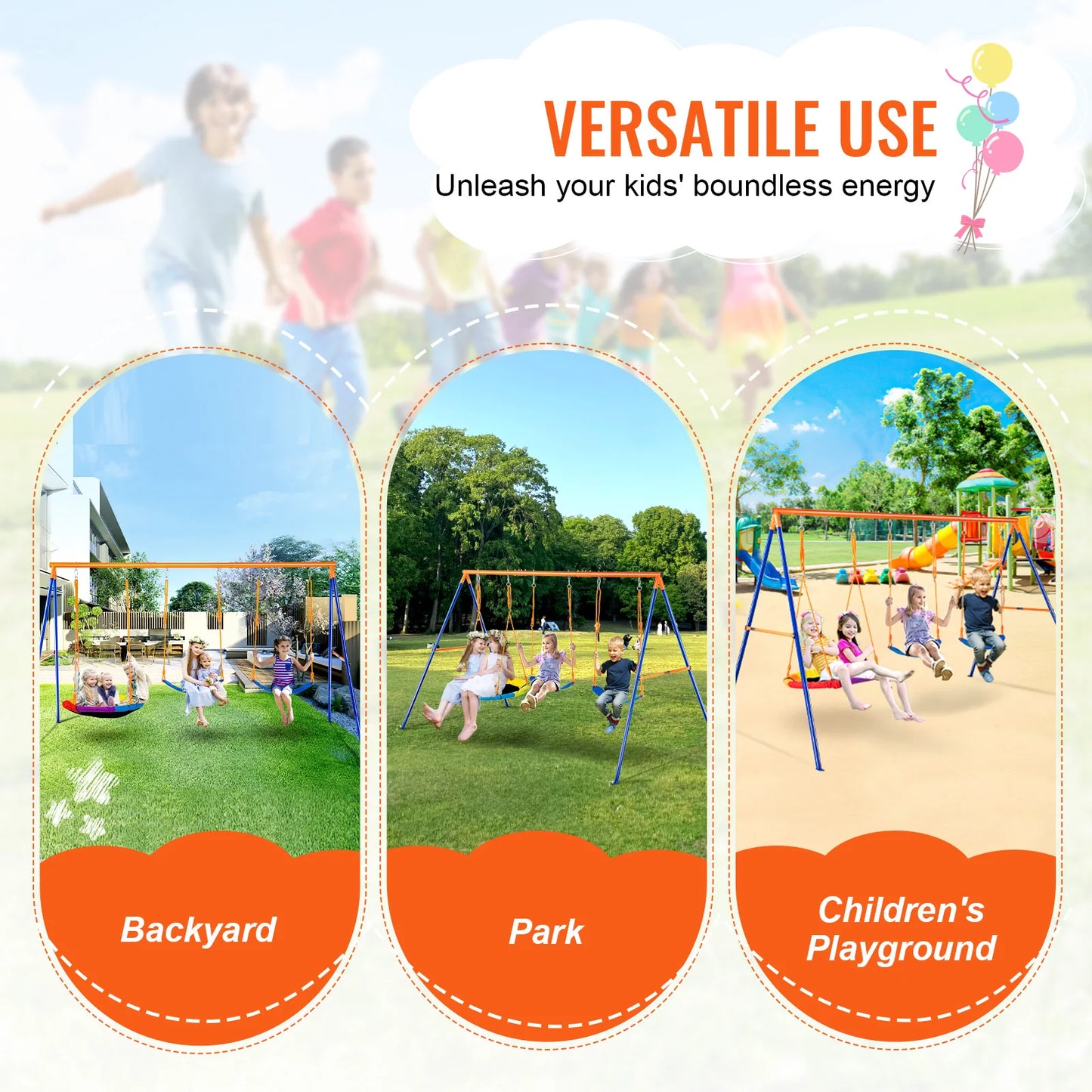 Swing Sets for Backyard 600lbs Capacity Swing Set with 1 Saucer Swing Seat 2 Belt Swing Seats Swing set Outdoor for Kids