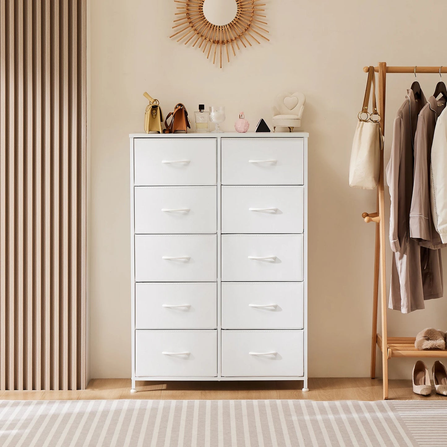 Bedside Table For Bedroom With 10 Fabric Drawers Wardrobe Steel Frame Closet For Storage Cabinet Living Room Of Furniture