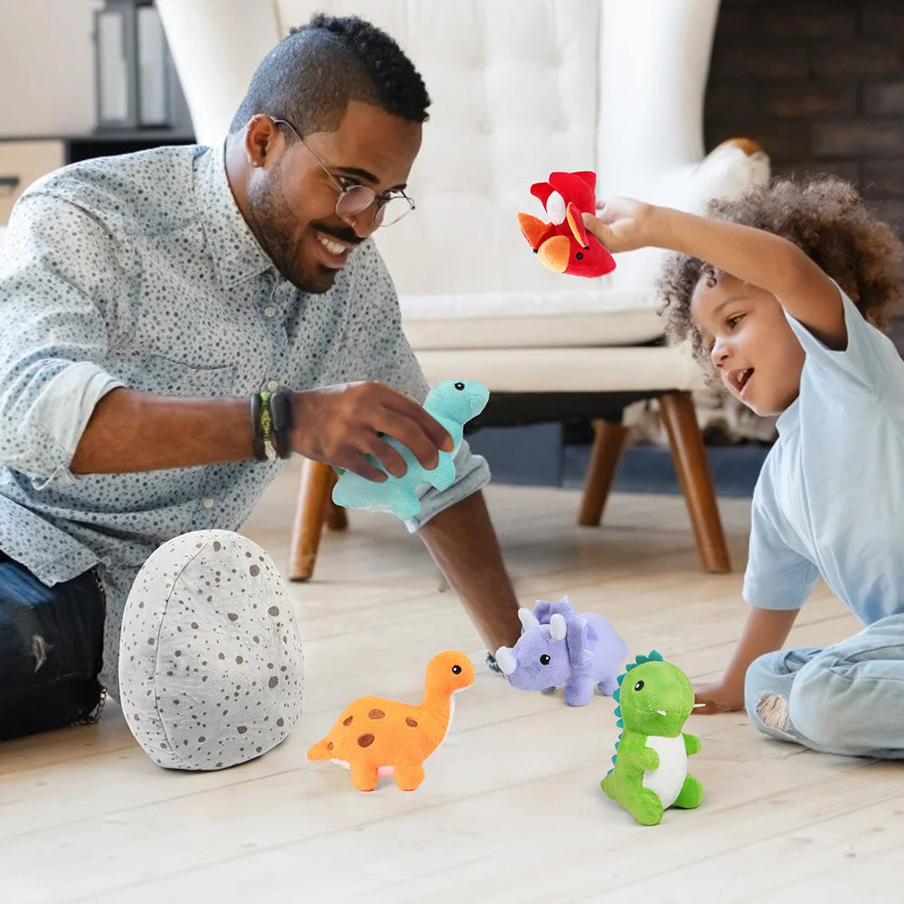 Dinosaur Stuffed Animals, 5 Small Dinosaur Plush Dolls Egg Bag Toys, Dino Plushies for Kids Girls Boys Birthday Christmas Gifts