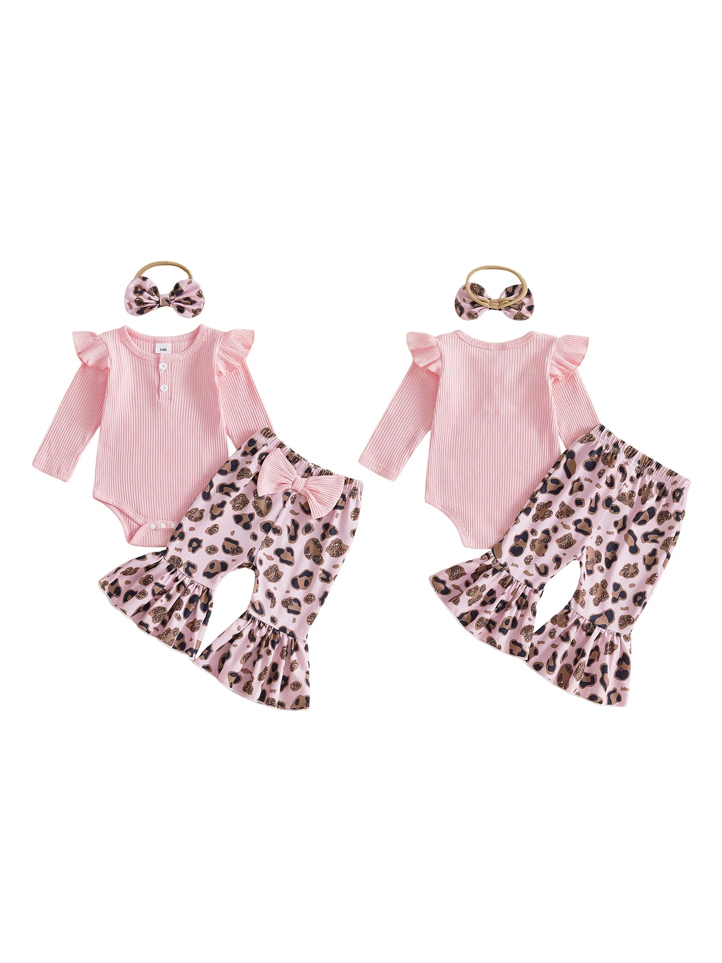 Baby-Girl Baby Girl Fall Sleeve Romper Pants Headband Sleeve-Romper-Leopard Girl Fall Outfits Ruffle Girl-Fall-Outfits Durable
