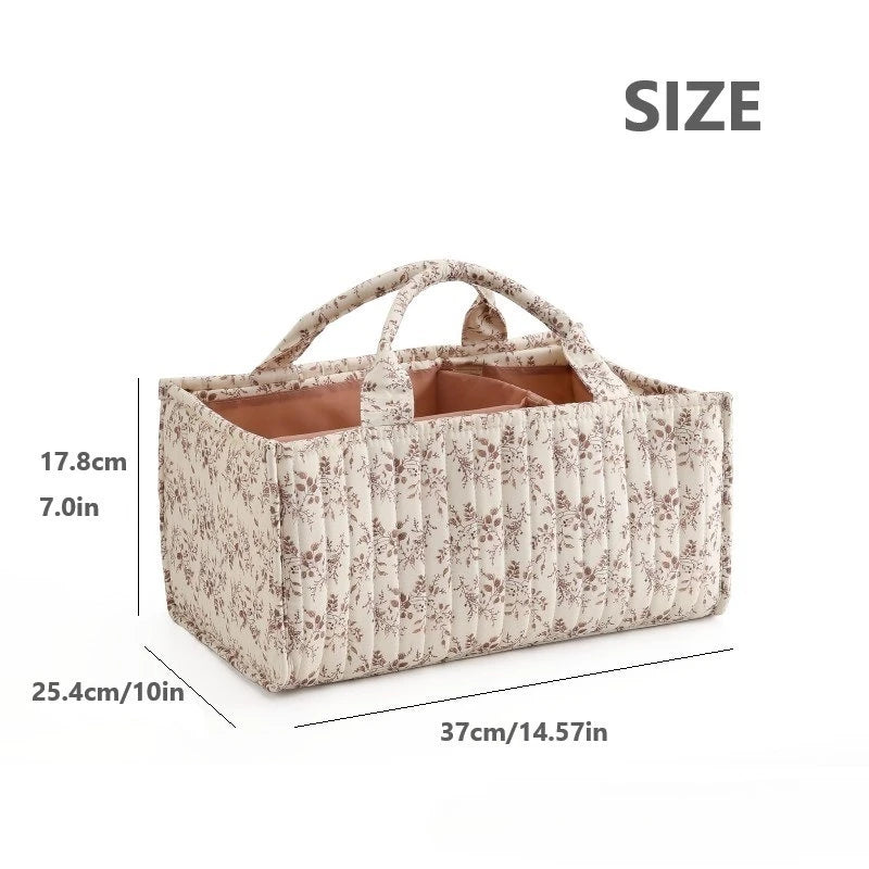 Floral Print Baby Diaper Storage Bag Nappy Caddy Organizer Large Capacity Mommy Bag Baby Item Toys Storage Basket Travel Handbag