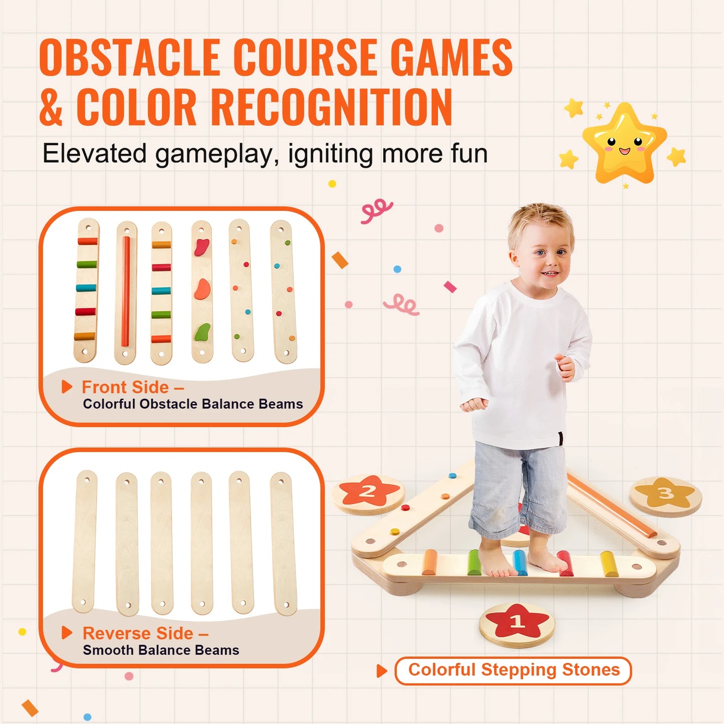6 PCS Balance Beam Stepping Stones Indoor Outdoor Wooden Toddler Balance Boards for Kids 2-6 Children Montessori Toy