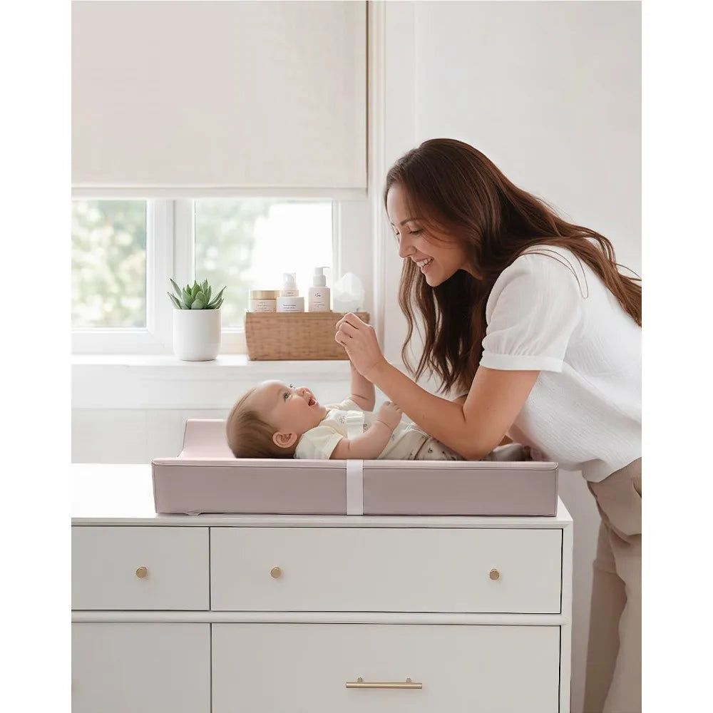 Vegan Leather Baby Changing Pad with Waterproof & Wipe-Clean PU Cover, Standard Size Cozy Diaper Changing Pad for Dresser and Table, Taupe