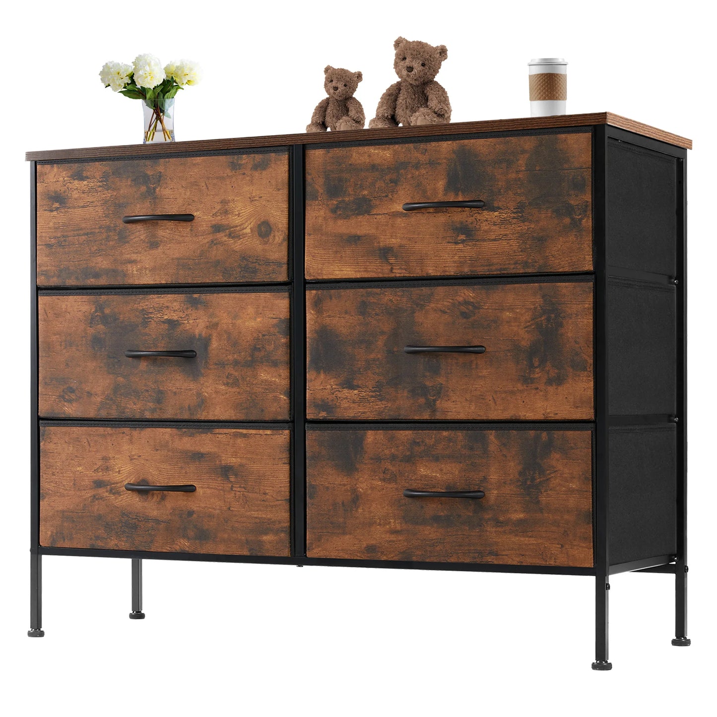 6 Drawers Fabric Cabinet Beside Nightstand Dresser Tables Storage Closet Chest Clothes Display Of Furniture