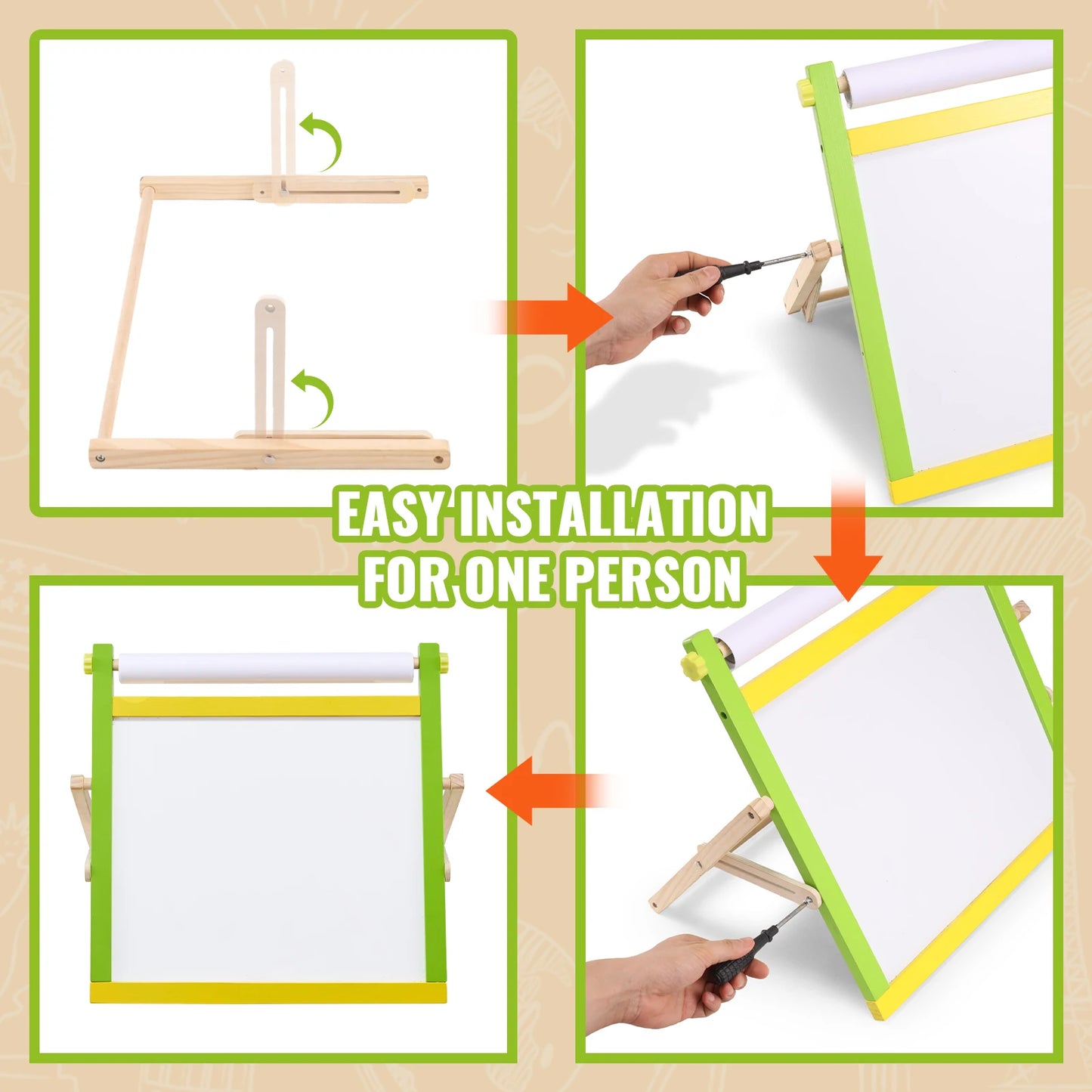 SucceBuy Tabletop Children Magnetic Drawing Board 3-in-1 Double-Sided Kids Art Easel with Painting Accessories for Girls Toy