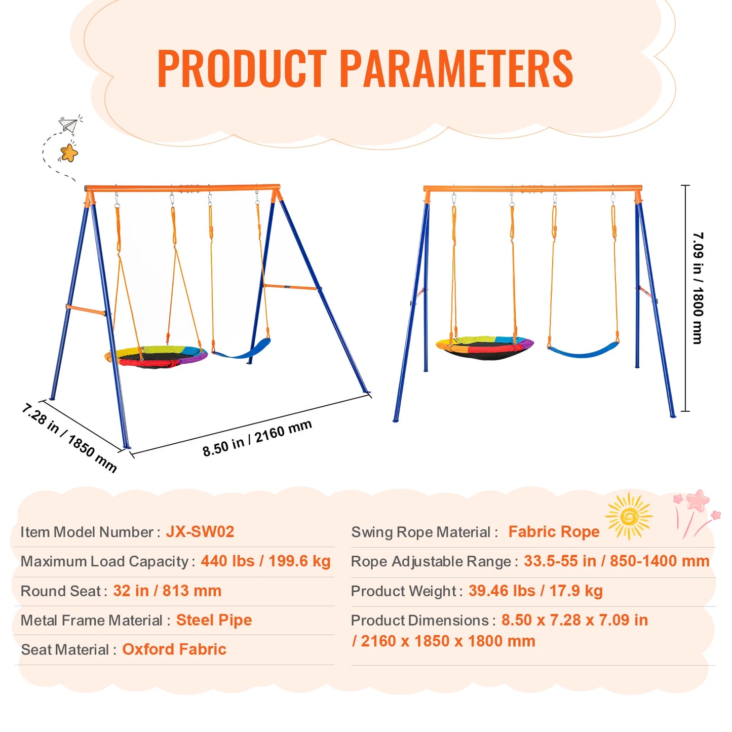 Swing Sets for Backyard 600lbs Capacity Swing Set with 1 Saucer Swing Seat 2 Belt Swing Seats Swing set Outdoor for Kids