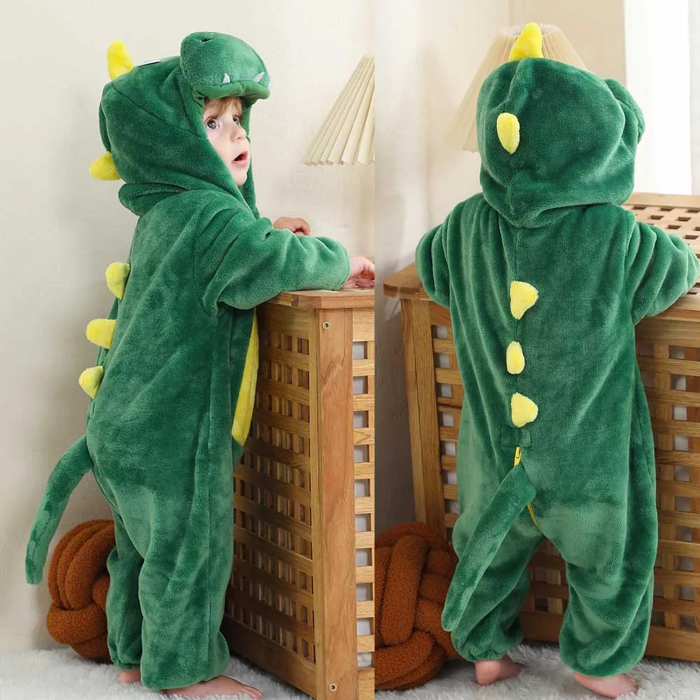 Cute Flannel Animal Rompers for Baby Winter Kid 1 2 3 4 Years Cartoon Jumpsuit Boy Girl Long Sleeve Hooded Playsuit Thick Pajama