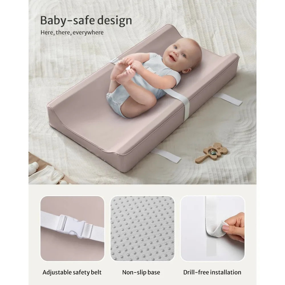 Vegan Leather Baby Changing Pad with Waterproof & Wipe-Clean PU Cover, Standard Size Cozy Diaper Changing Pad for Dresser and Table, Taupe