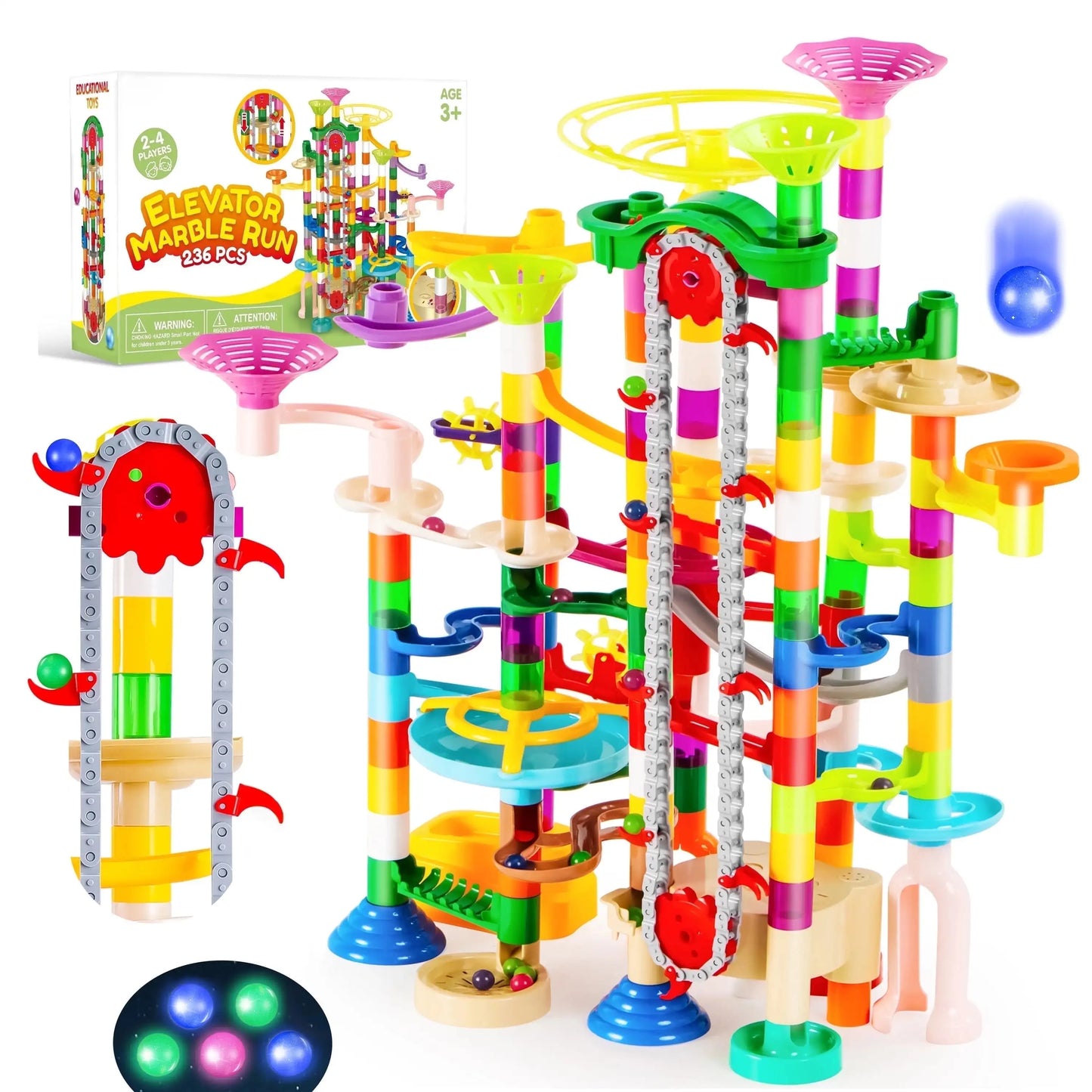 236 Pcs Glowing Marble Run with Motorized Elevator Construction Building Blocks STEM Educational Toys Set for Kid Ages 4-8