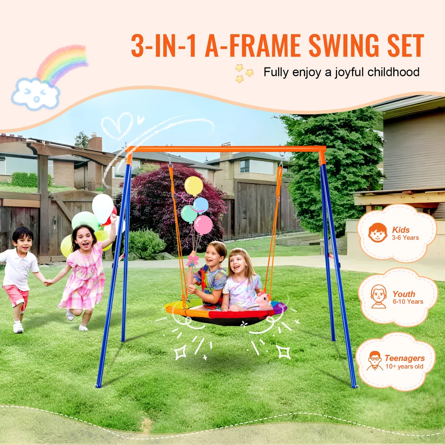Swing Sets for Backyard 600lbs Capacity Swing Set with 1 Saucer Swing Seat 2 Belt Swing Seats Swing set Outdoor for Kids