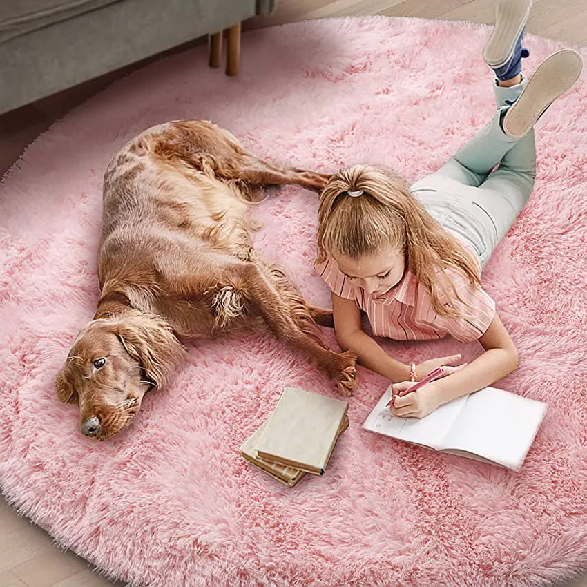 Pink Round Rug for Girls Bedroom,Fluffy Circle Area Rug for Kids Room,Furry Shaggy Carpet for Living Room100/120/140/160