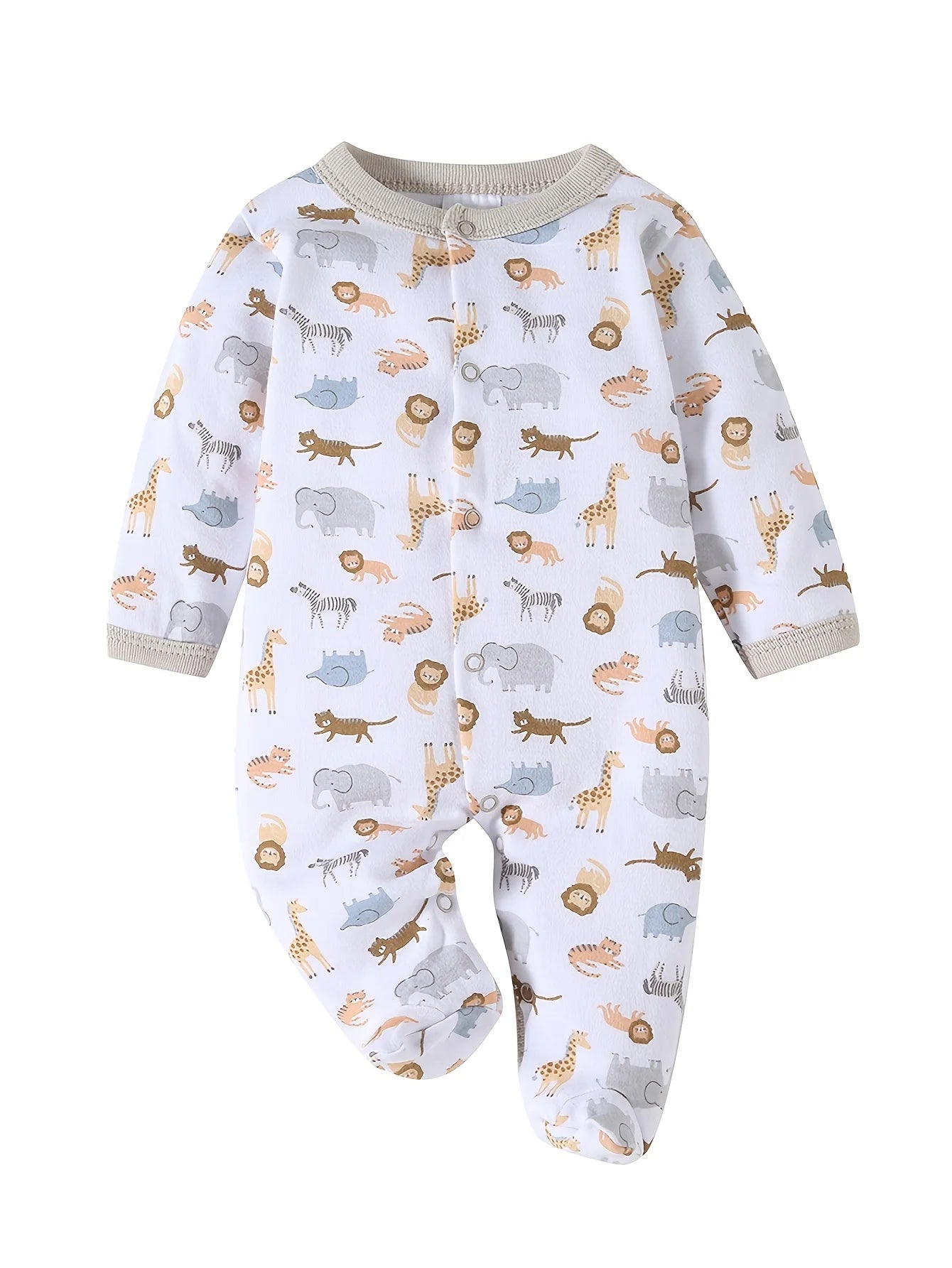 Soft Stretchy Rompers with Cute And Prints (Elephant, Giraffe, "I Love Mom" Lettering) Incl. Long Romper, Hat, Bib, Socks, Pants, Jacket, Top And Bodysuit, for Outdoor