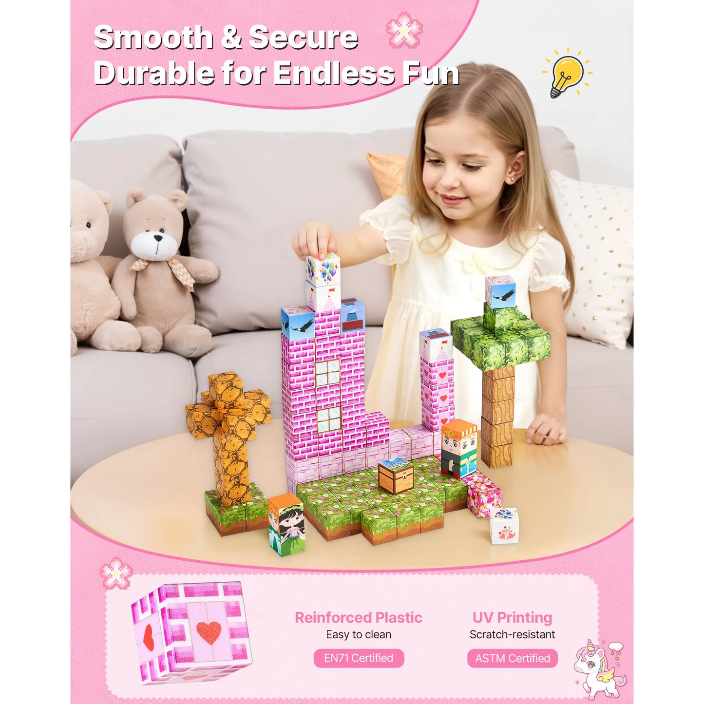 100PCS Magnetic Blocks Princess Castle Set Magnetic Building Cubes STEM Montessori Sensory Toys for Kids Birthday Gift