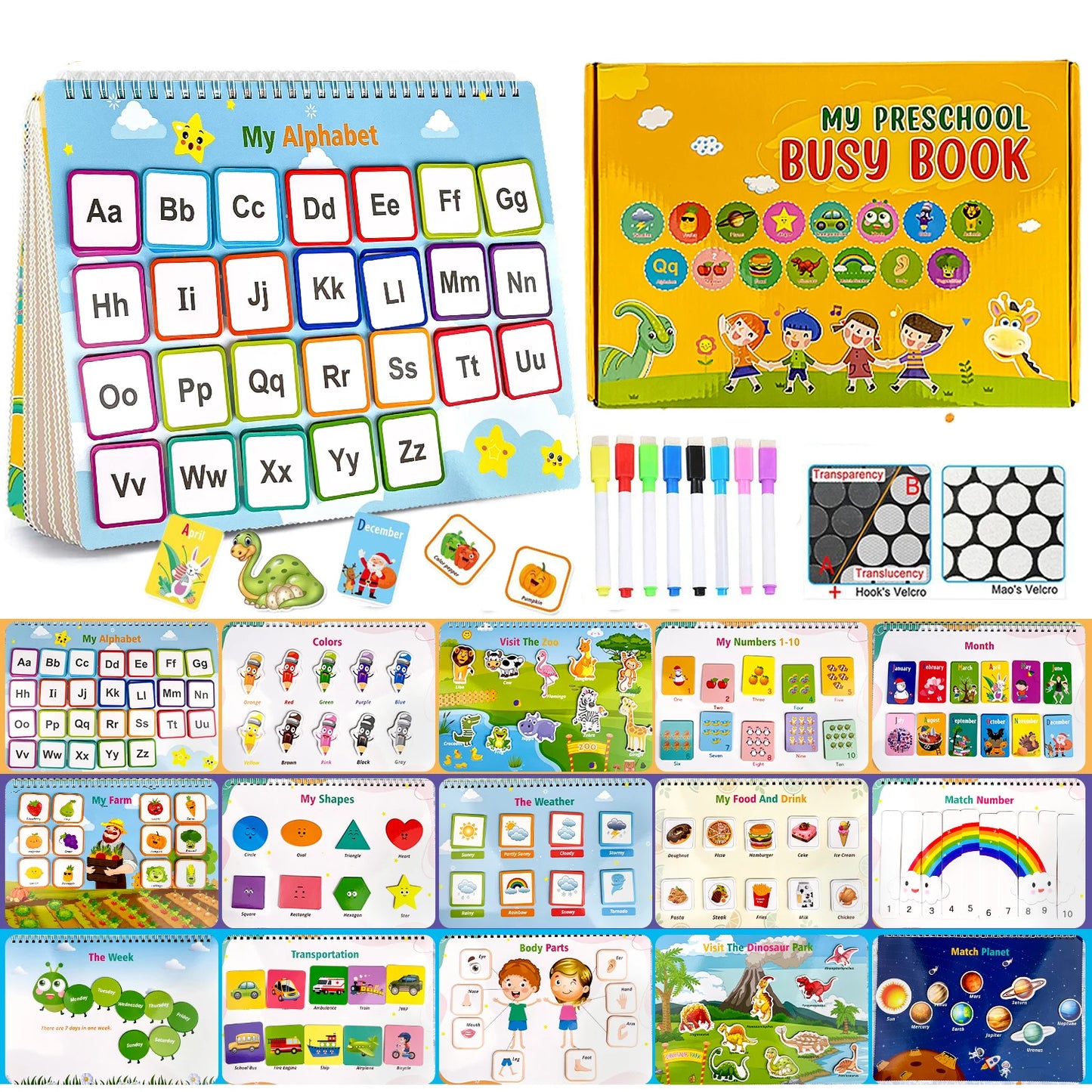 Busy Book for Toddlers 3-6, 30 Themed 4-in-1 Activity Binder (159 Pcs),Toys - Preschool Learning Gifts for Boys & Girls ＆Kids