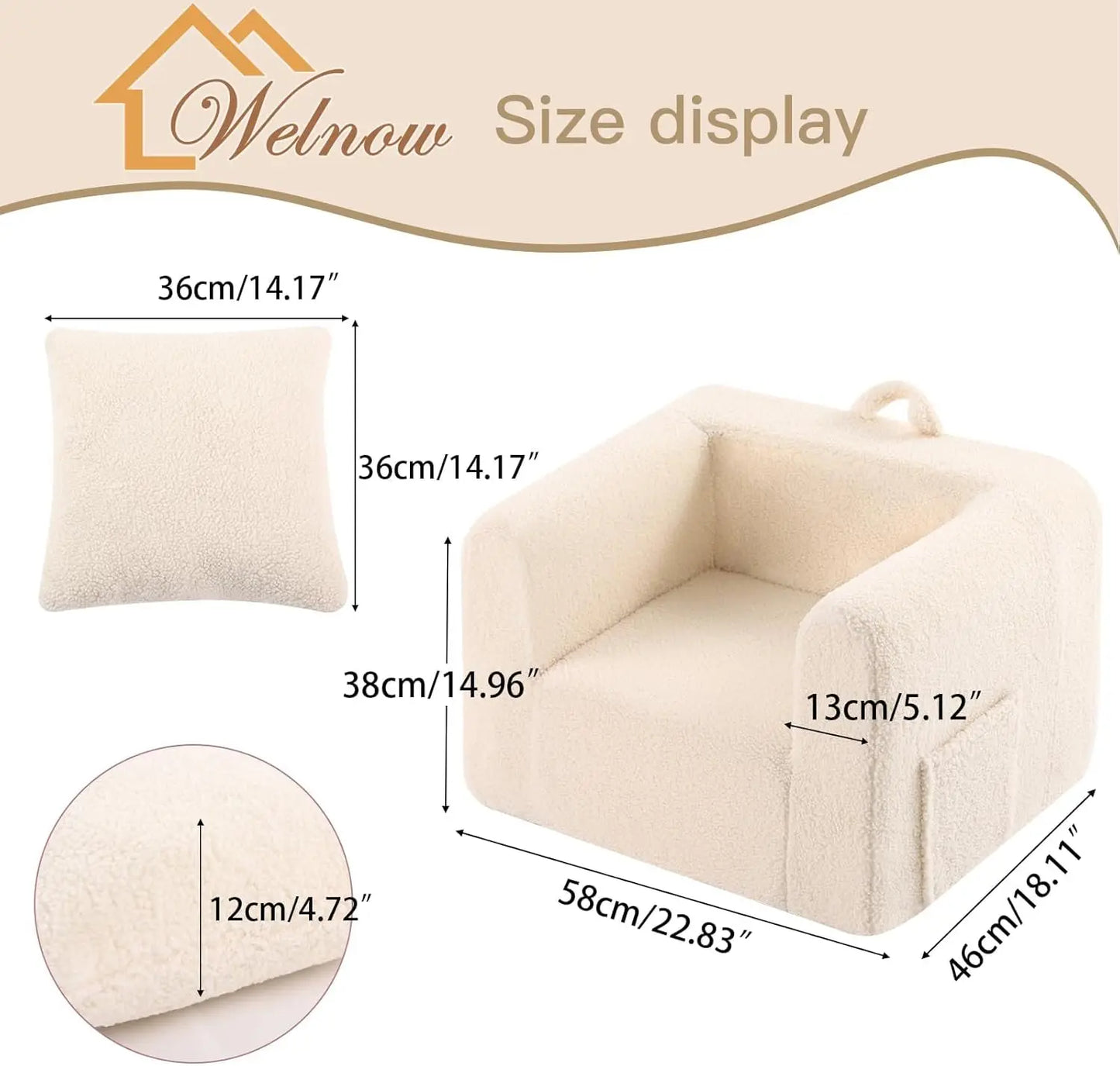 Kids Sofa With Pillow, Cozy Toddler Chair Soft Foam Seat For Reading, Children's Couch With Armrest Lightweight Comfy Kid