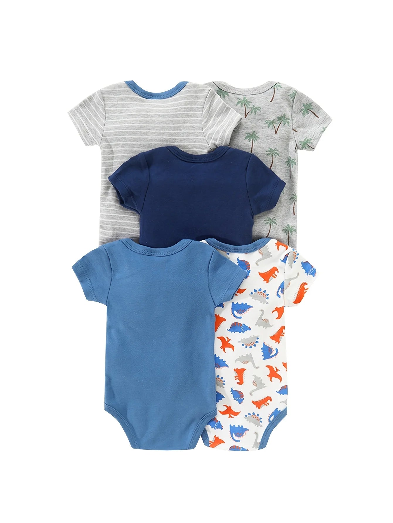 5pcs Baby Boy Triangle Rompers, Creative Bodysuits And Short Crawlers, Short Sleeve Jumpsuits with Dinosaur Pattern, Soft And Breathable Casual Infant Wear, Newborn Hospital Essentials,  for Outdoor
