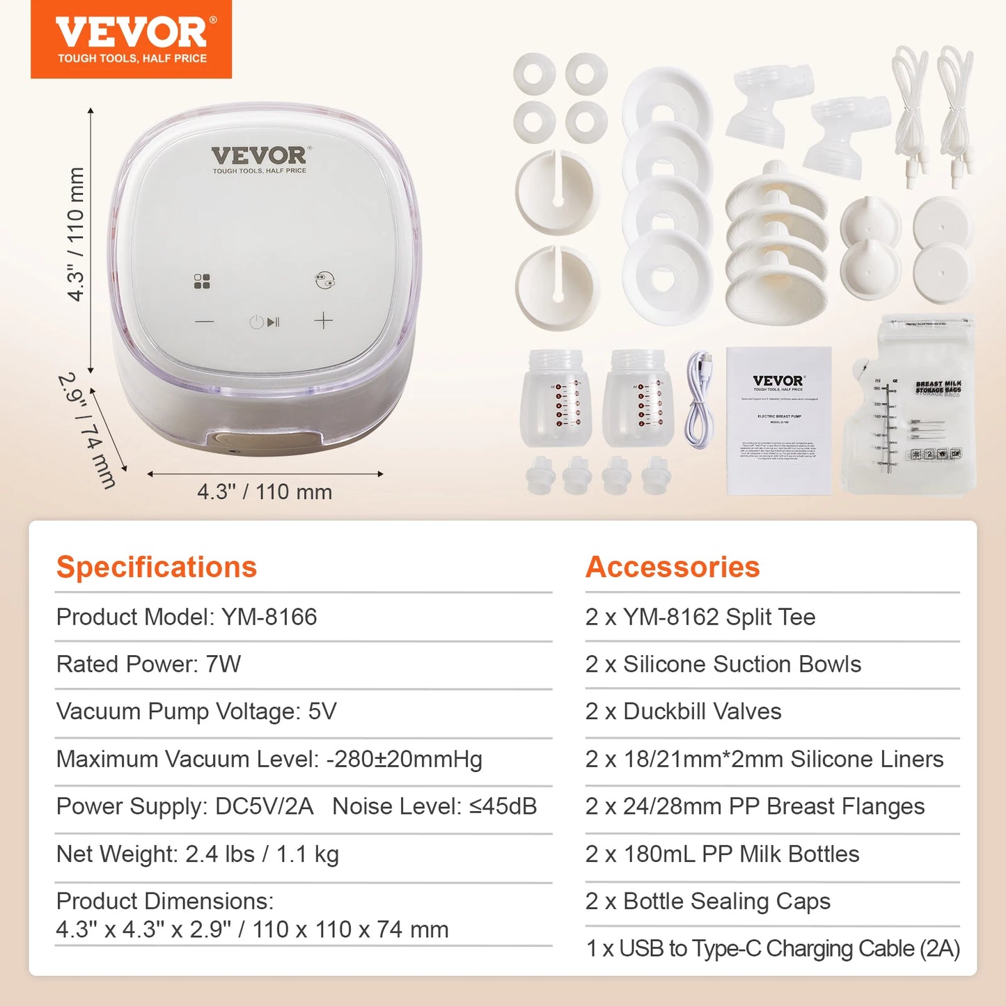 Breast Pump Portable 2800mAH Rechargeable Double Electric Breast Pumps Anti-Backflow Breastfeeding Pump w/ LED Display