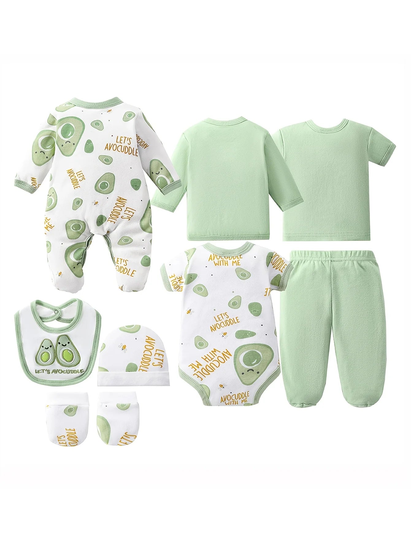 8pcs Newborn Baby Set, 100% Cotton Infant Essentials for Hospital Delivery, Unisex Bodysuit & Romper Outfit with Tops, T-shirts And Hat,, Perfect for Outdoor