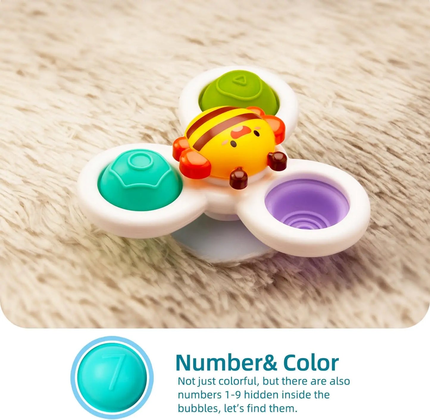 Sensory Bath Toy with Suction Cup, Rotating Fidget for Baby Travel, 10+ Months