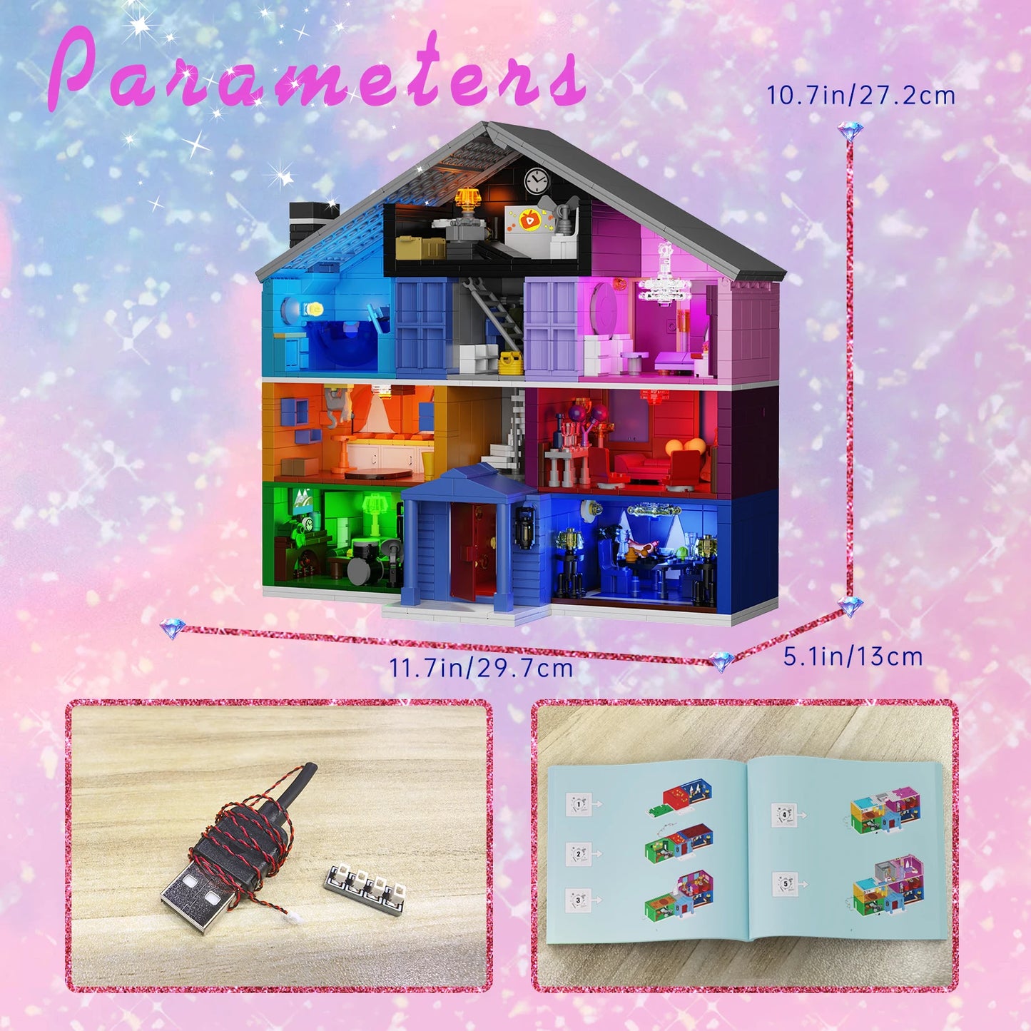 Valentine House Building Block Set Christmas Day Valentine's Day Gift for Women and Friend(1426 PCS)