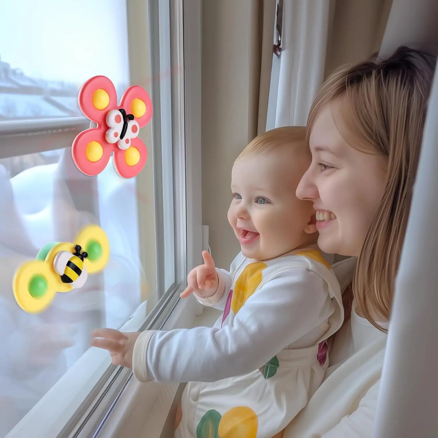 Suction Cup Spinner Toys for 1 Year Old Boy Girl, Spinning Top 12 18 Months, Baby Bath Toy for Kids Ages 1-3, Sensory Travel Toy for Infant Toddlers