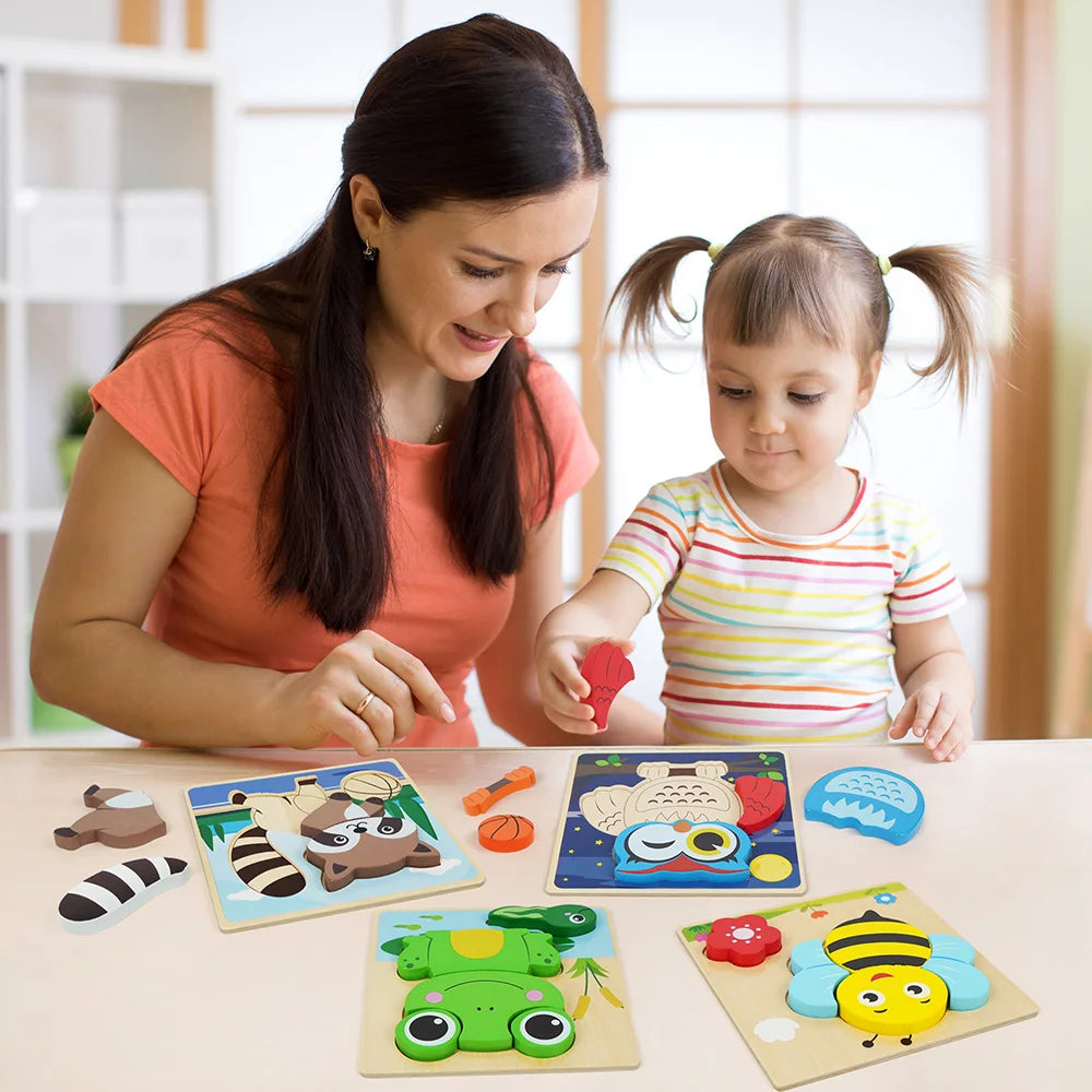 8 Pack Animal Wooden Puzzles Toys For Toddlers Boys Girls, Learning Educational Preschool Christmas Birthday Thanksgiving Gifts