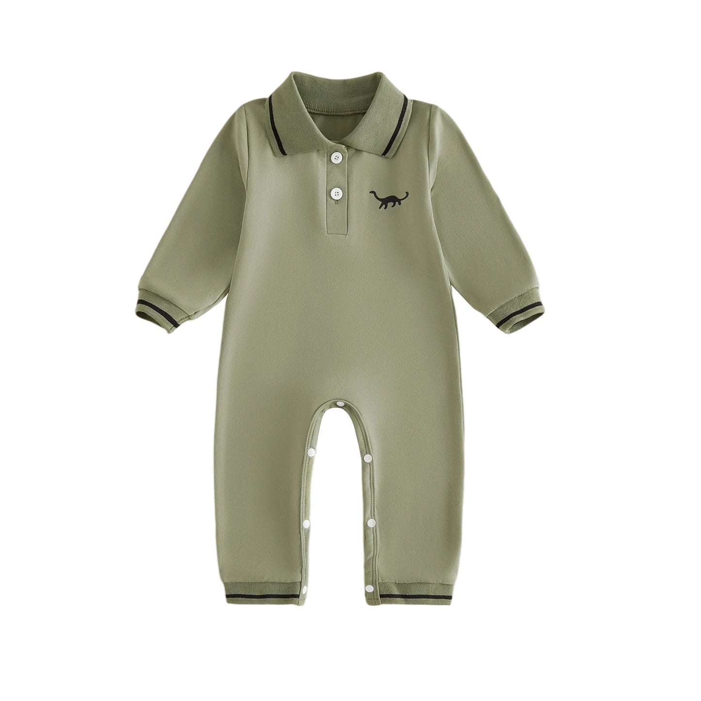 Sleeve-Lapel Romper Long Sleeve Jumpsuit Dinosaur Print Jumpsuit Newborn Footless Pajamas Pajamas Boy-Romper-Long Lapel