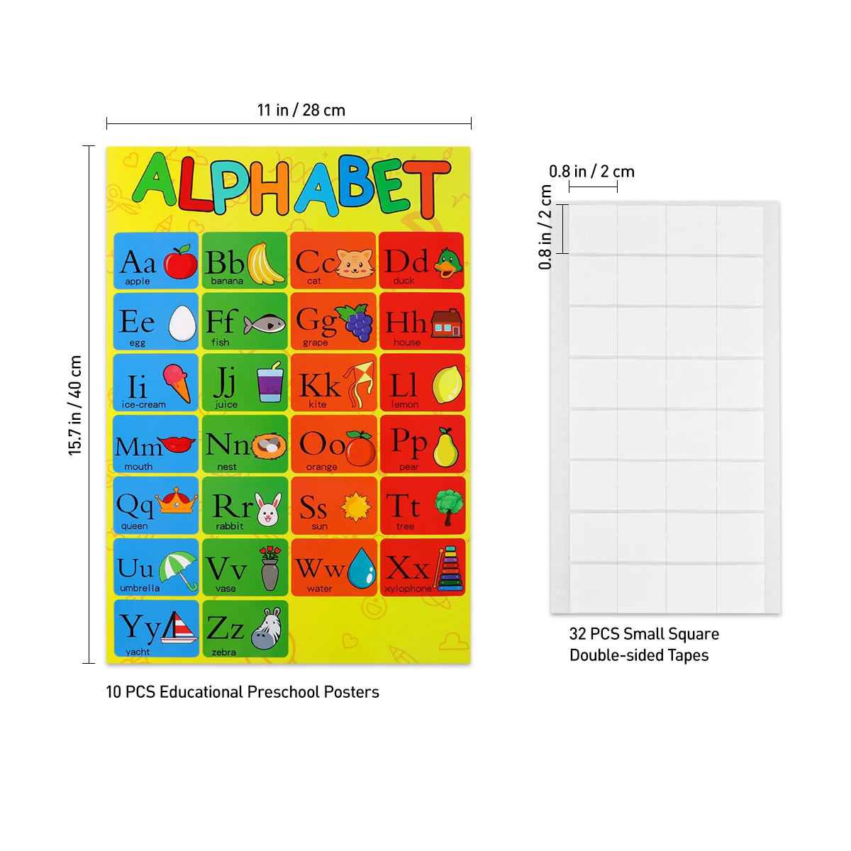 10PCS Educational Preschool Posters Charts for Preschoolers Toddlers Kids Kindergarten Classrooms Includes Alphabet Letters Colors Days of the Week Numbers 1-10 Numbers 1-100 Farm Animals Seasons Weathers Months Shapes