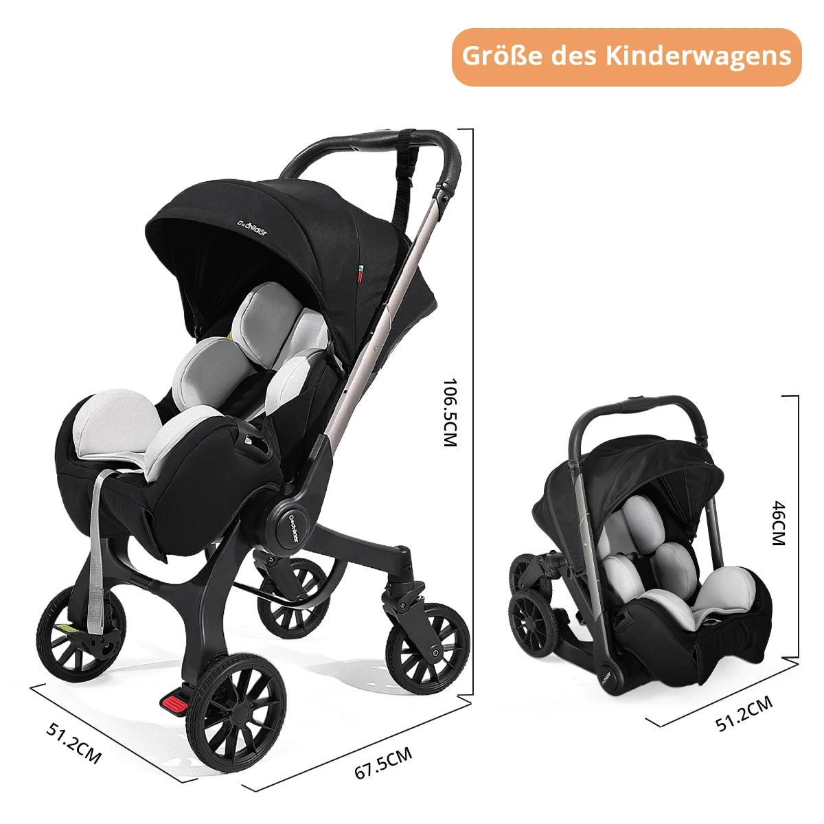 Stroller with 4 heels - metal frame and comfortable fabric, Foldable and easy to transport.