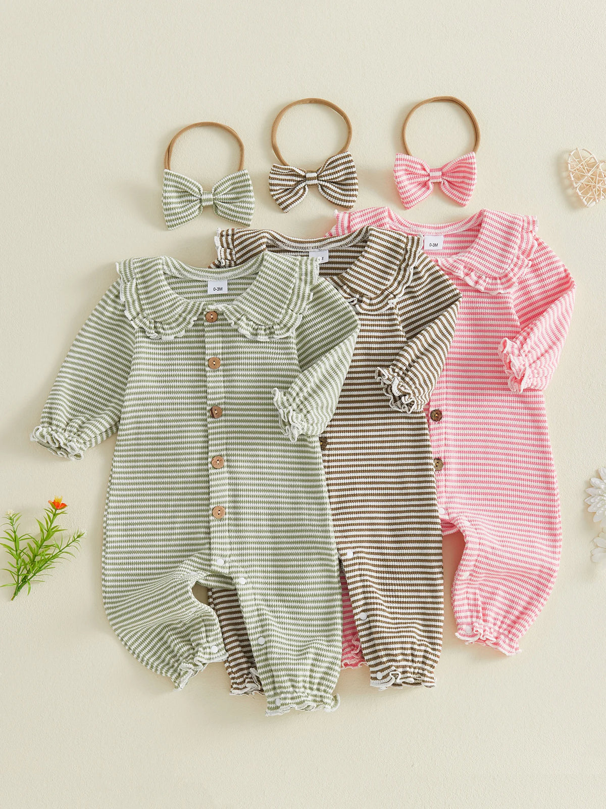 Stripe Pattern Romper Stripe Pattern Long Waffled Romper Baby Pattern Long Stripe Pattern Long Pattern Long Sleeve