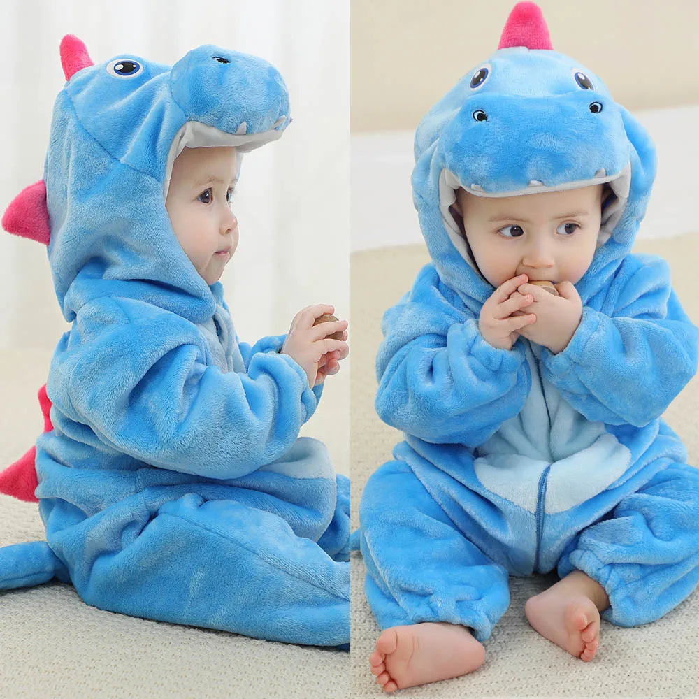 Cute Flannel Animal Rompers for Baby Winter Kid 1 2 3 4 Years Cartoon Jumpsuit Boy Girl Long Sleeve Hooded Playsuit Thick Pajama