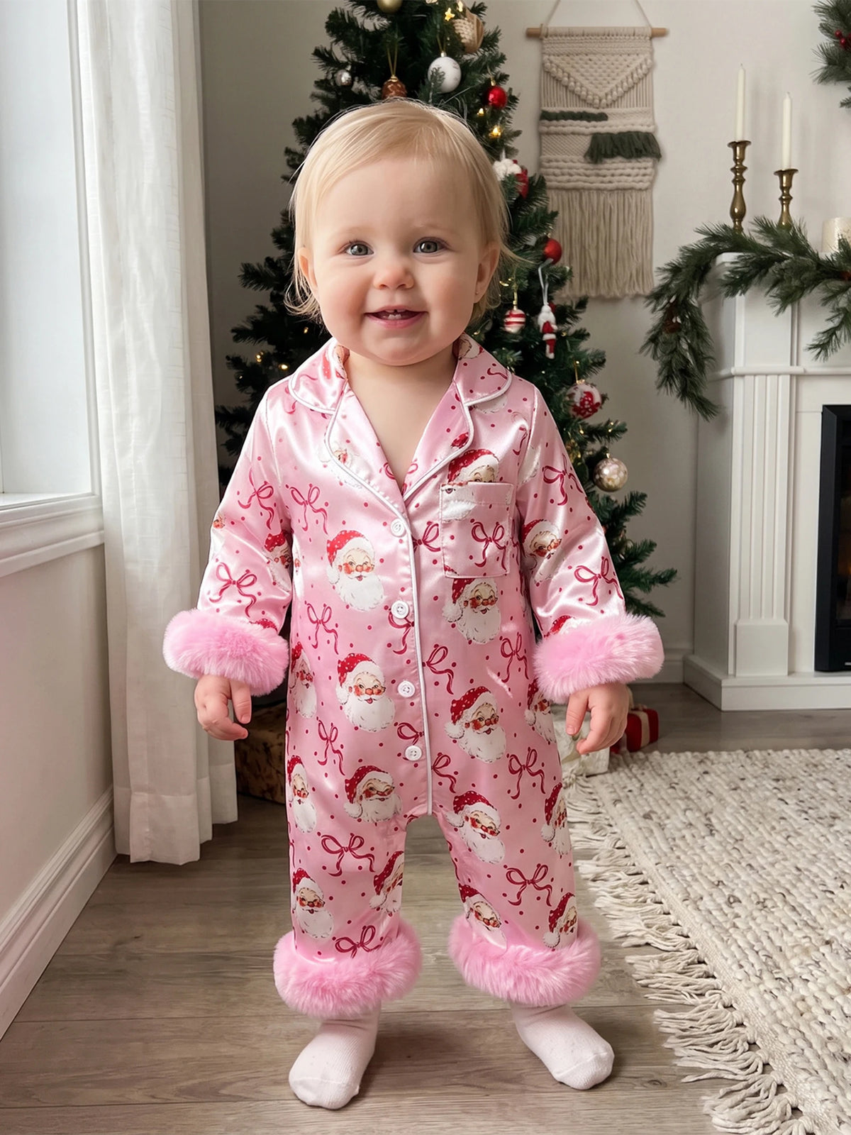 Girls Sleeve Button Print Long Sleeve Pajamas Girls Christmas Pajamas Baby Girls Christmas Girls Christmas