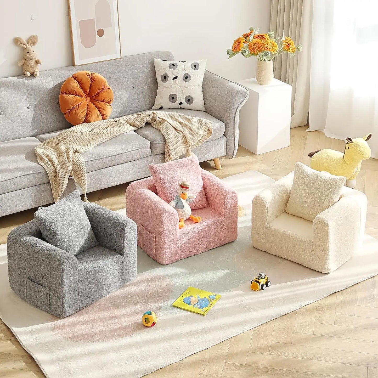 Kids Sofa With Pillow, Cozy Toddler Chair Soft Foam Seat For Reading, Children's Couch With Armrest Lightweight Comfy Kid
