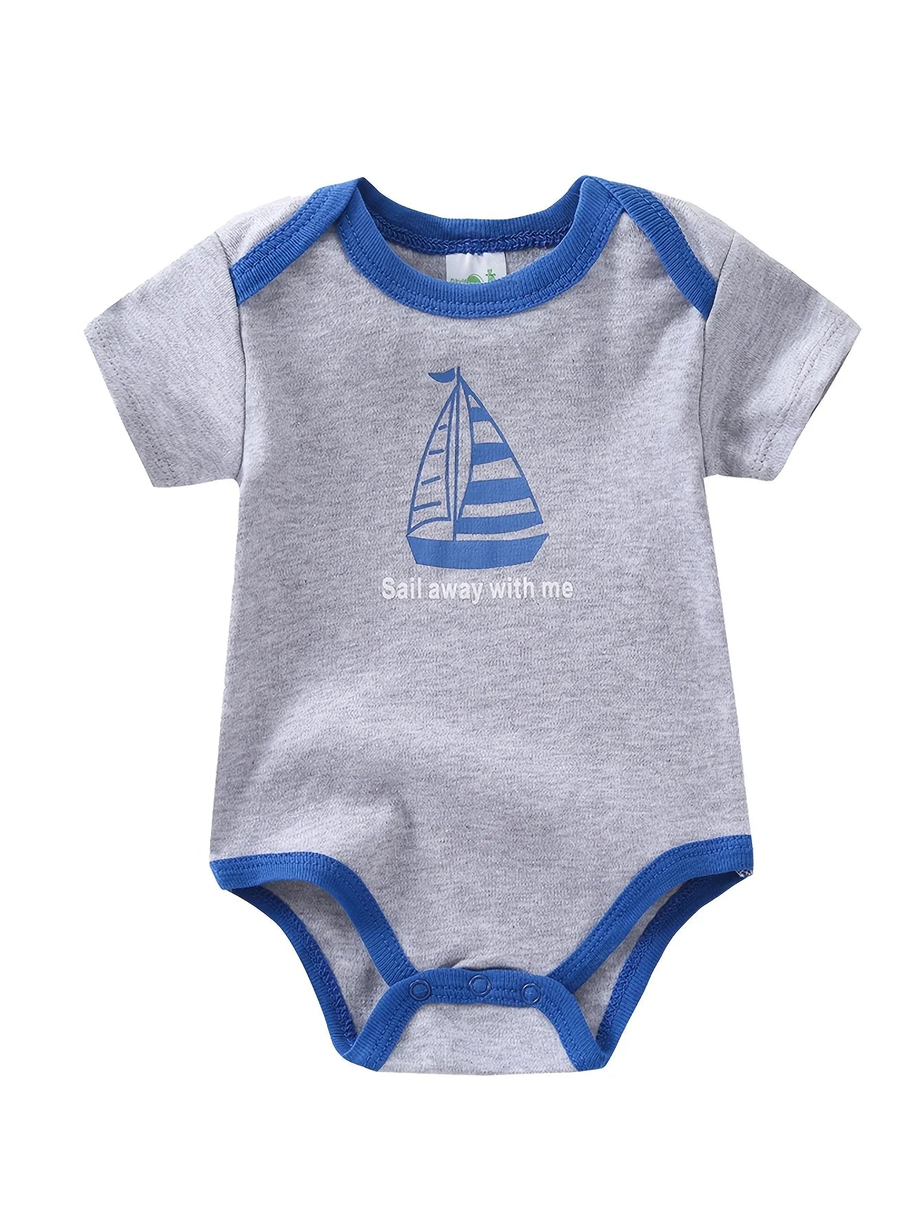 5pcs Baby Boy Triangle Rompers, Creative Baby Bodysuits, Short Crawler Onesies, Short Sleeve Jumpsuits with Sailboat Pattern, Soft Breathable Casual Infant Clothes, Newborn Hospital Essentials,  for Outdoor