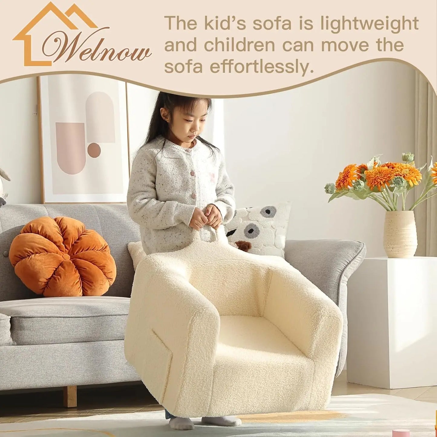 Kids Sofa With Pillow, Cozy Toddler Chair Soft Foam Seat For Reading, Children's Couch With Armrest Lightweight Comfy Kid