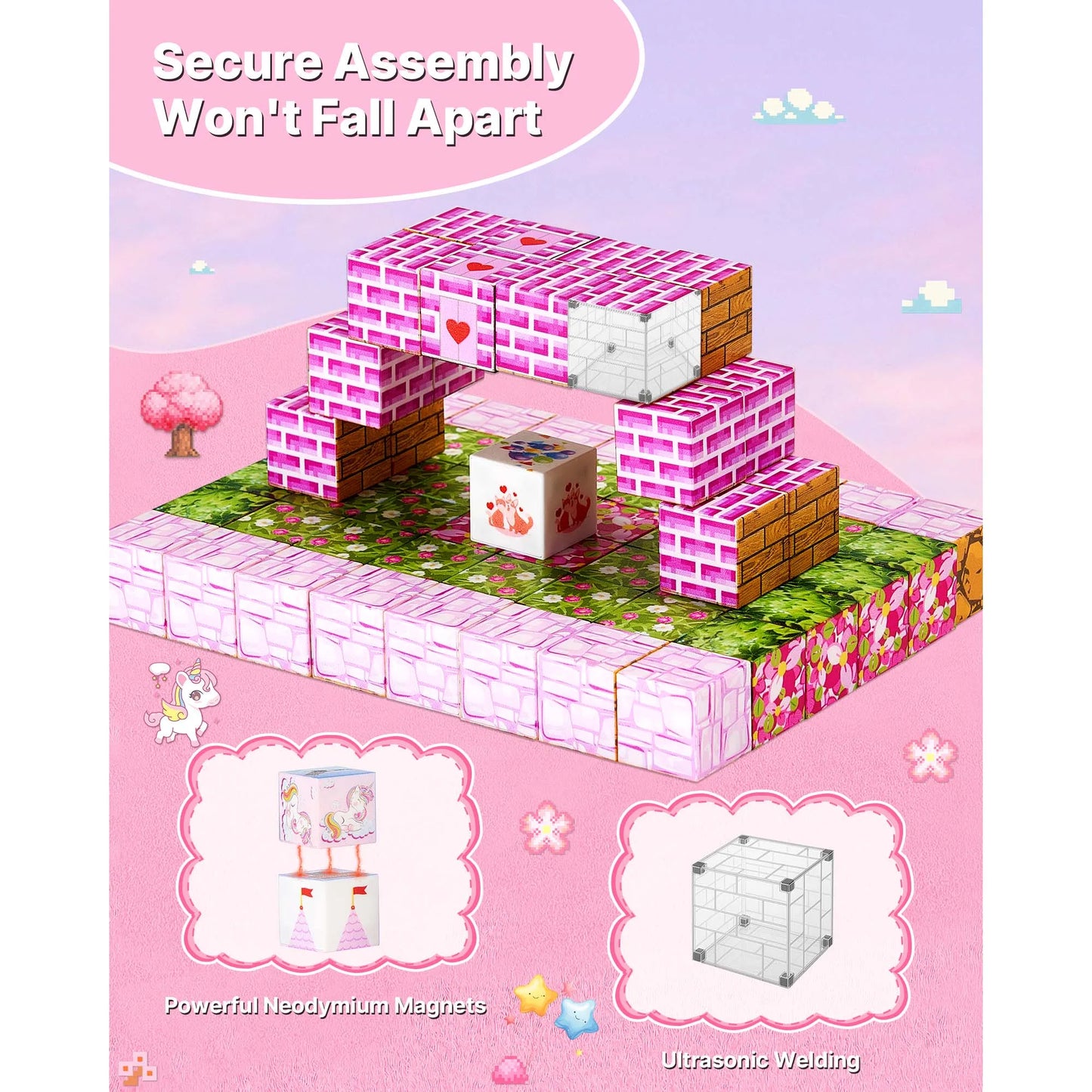 100PCS Magnetic Blocks Princess Castle Set Magnetic Building Cubes STEM Montessori Sensory Toys for Kids Birthday Gift