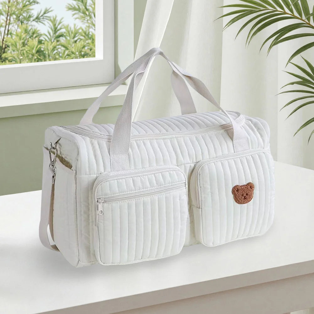 Quilted Baby Diaper Bag Large Capacity Weekender Bag Travel Bag for Hospital and Weekender Travel