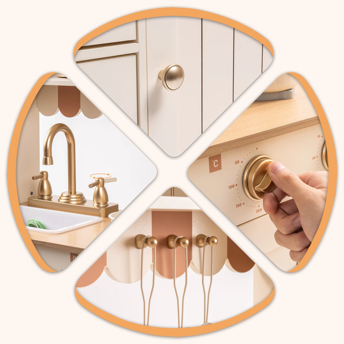 Play Kitchen for Kids Toddlers Wooden Pretend Play Kitchen Set Toy with Cutting Food Set Toys Kitchen Gift for 3+ Kids Beige